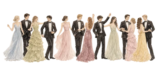 Guests in formal evening wear